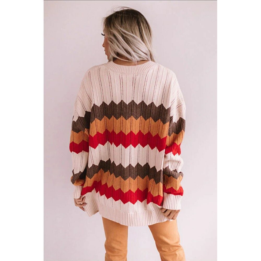 Ces Femme Colorful‎ Geometric Striped Oversized Knitted Sweater Loose Fit Sz S - Picture 5 of 9